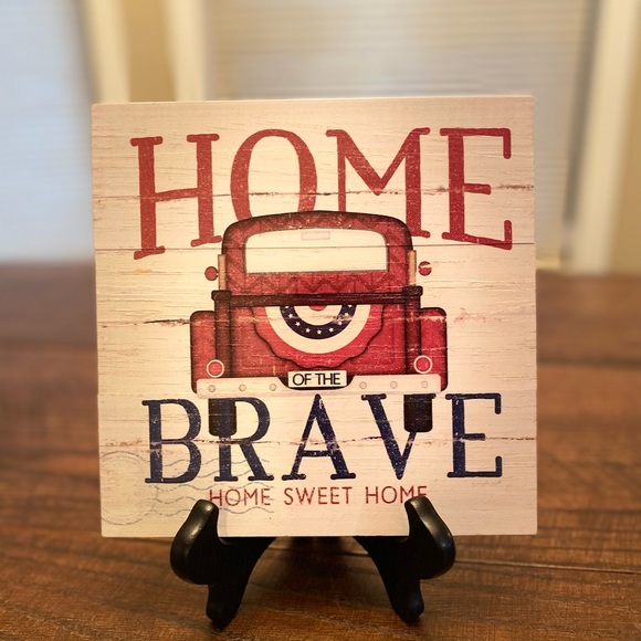 Home Of The Brave Wood Wall Sign & Vintage Style American Flag Wood Wall Sign - Picture 4 of 16